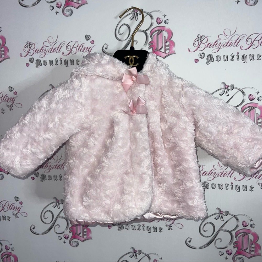 Young hearts size 6-9m Young hearts jacket coat fluffy pink bow tie π - Picture 1 of 9